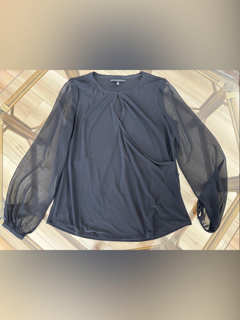 White House Black Market Black Sheer-Sleeve Blouse